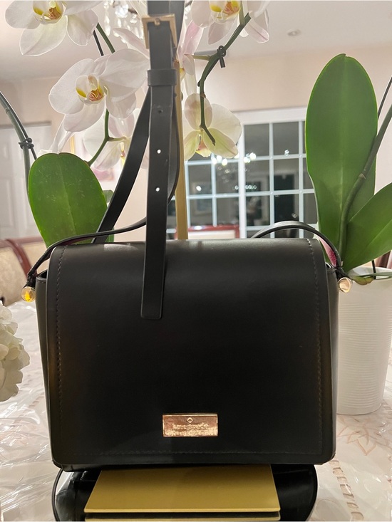 Kate Spade New York Handbags - Kate Spade New York Black Leather Flap Crossbody Bag Pink Interior Gold Hardware